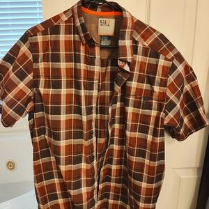 5.11 Men's Tactical short sleeved button up shirt in brown plaid (L)